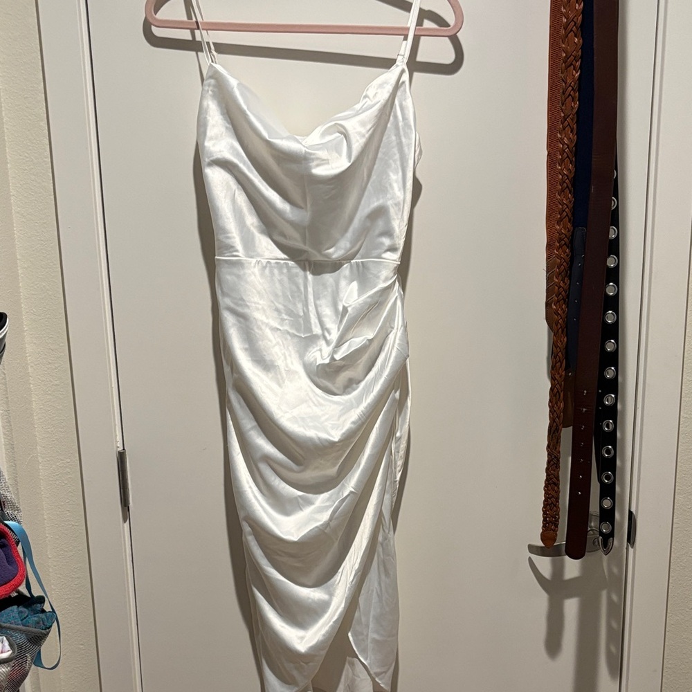 Elegant White Satin Dress
